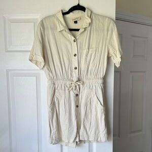 Universal Thread Cream Button-Front Short Sleeve Romper XS